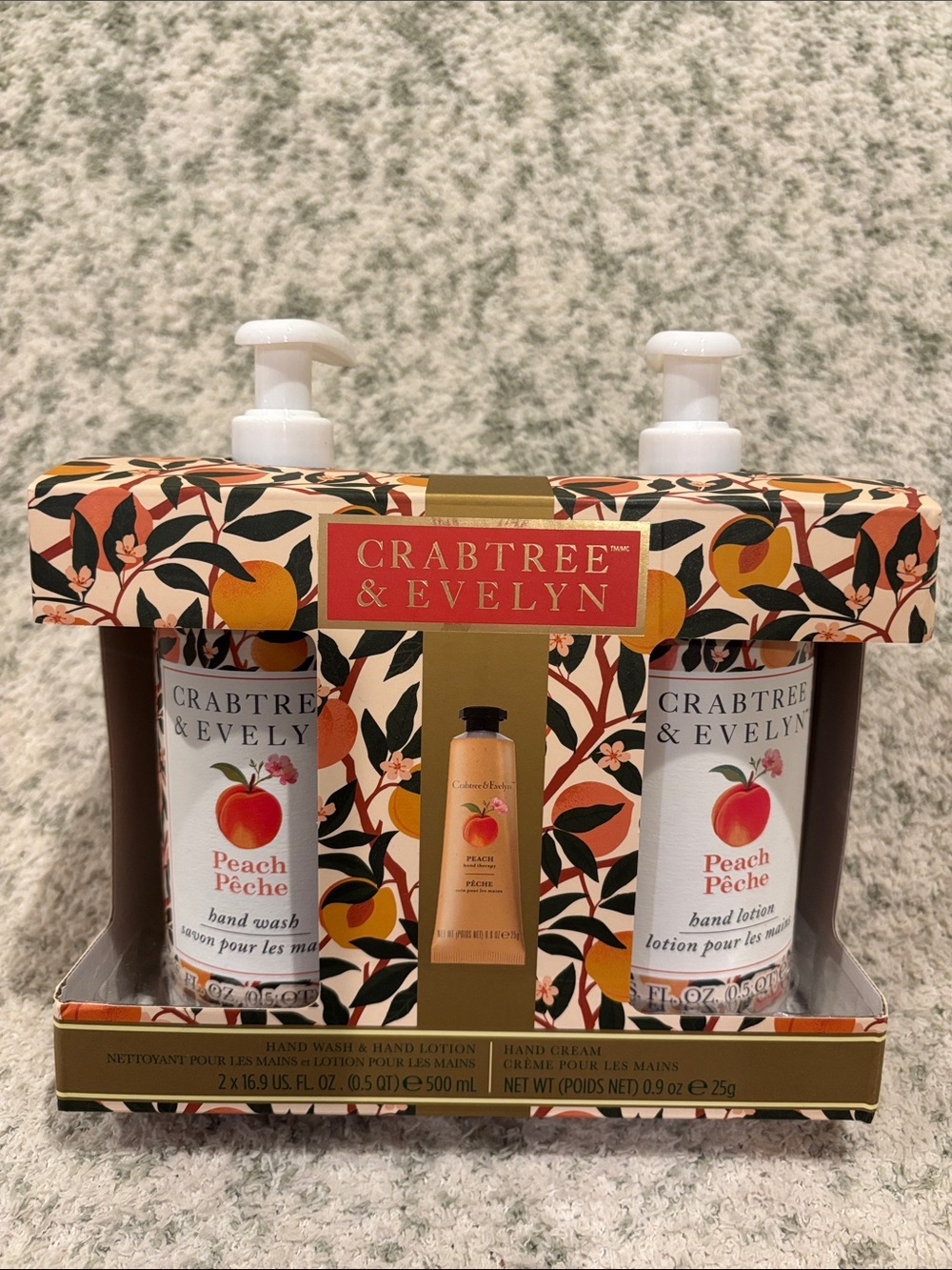 Crabtree & Evelyn Peach Scented Hand Wash, Lotion, Hand Cream Gift Set NWT